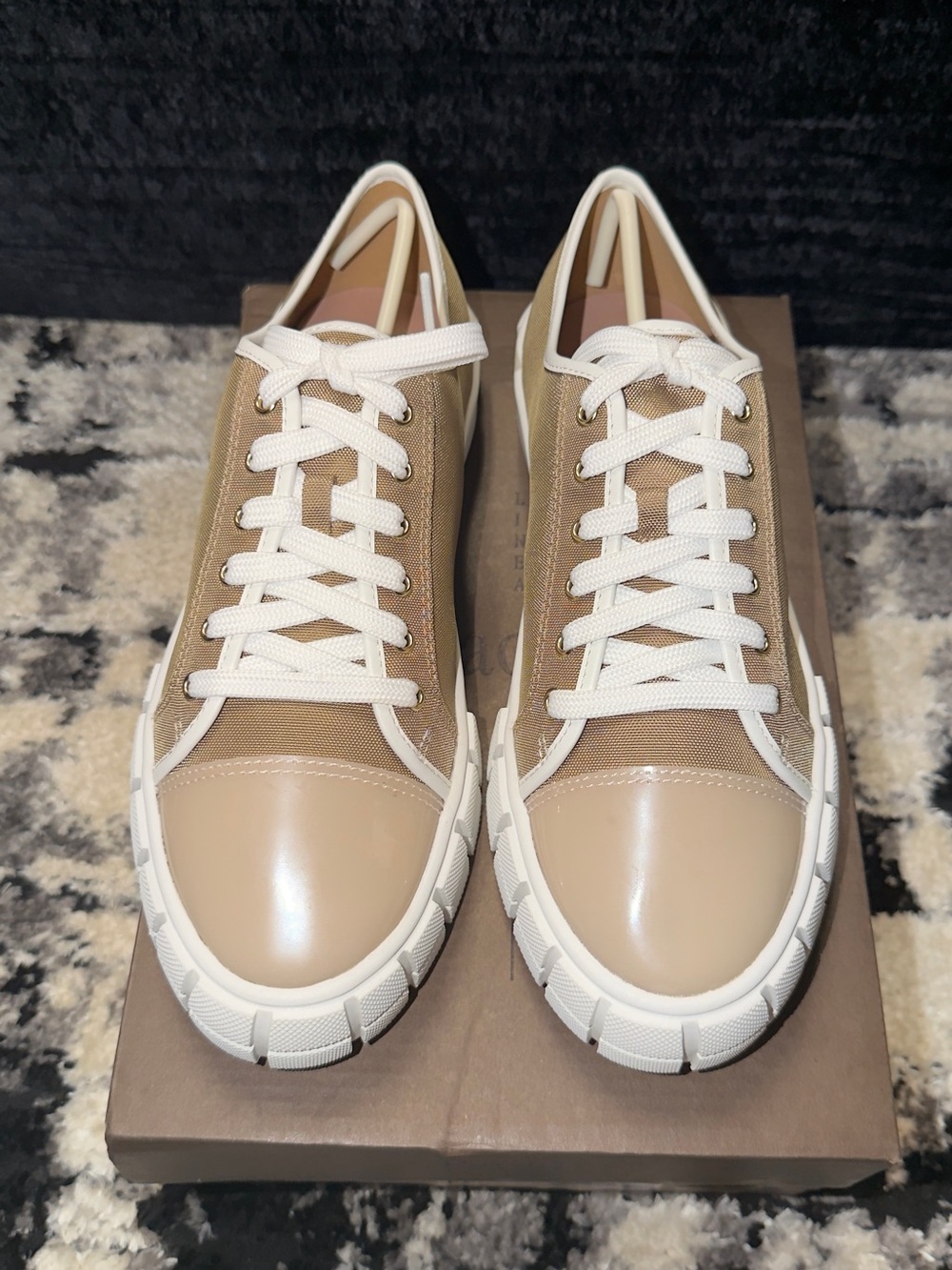 Paolo Beige and White Low-Top Sneakers